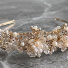 Vintage Style Gold Bridal Tiara Pearl Rhinestone Crown Wedding Hair Headpiece