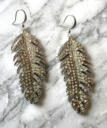 Crystal Feather Dangle Earrings - Handcrafted Statement Rhinestone Jewelry