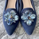 Navy Blue Glass Rhinestone Wedding Bridal Shoe Clips Decoration