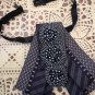 Elegant Crystal Rhinestone Pre-tied Bow Tie - Navy Blue & Patterned Ribbon