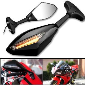Amber LED Signal Light Black Side Rearview LR Mirrors For Yamaha YZF 600 750 1000 R1 R6 R7 Free Ship
