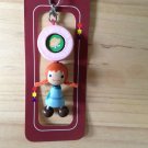 adorable cute wood phone pouch zipper keychain  fairy tale doll happy doll wooden key ring key chain