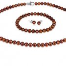 Brown 5mm  Freshwater Pearl Necklace, Bracelet & Earring Set