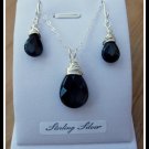 Black Onyx Pendant Necklace, Sterling Silver, with chain