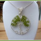 Handmade Peridot Tree of LIfe Pendant wire wrapped in Silver, with chain