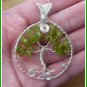 Handmade Peridot Tree of LIfe Pendant wire wrapped in Silver, with chain
