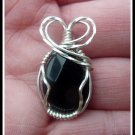 Handmade Black Onyx Faceted Pendant wire wrapped in Sterling Silver, with chain