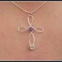 Handmade Cross Pendants, wire sculpted in Gold, Silver or Copper, with Amethyst, Aquamarine,