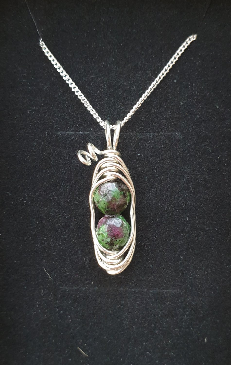 Ruby Zoisite Pea Pod Pendant, Sterling Silver