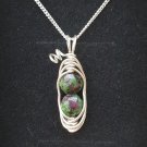 Ruby Zoisite Pea Pod Pendant, Sterling Silver