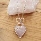 Rose Quartz Heart Pendant, wrapped in Silver and Copper