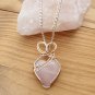Rose Quartz Heart Pendant, wrapped in Silver and Copper
