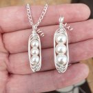 Pearl Pea Pod Pendant, Silver, Bridal, Wedding