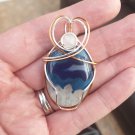 Blue and white Agate Pendant, in Silver and Copper