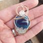 Blue and white Agate Pendant, in Silver and Copper