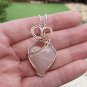 Rose Quartz Heart Pendant, wrapped in Silver and Copper