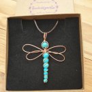Dragonfly Pendant, Turquoise, wire wrapped in Copper