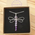 Amethyst Dragonfly Pendant in Silver