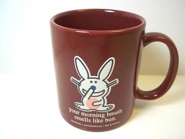 Happy Bunny coffee mug Jim Bowen YOUR MORNING BREATH SMELLS LIKE BUTT 10 oz