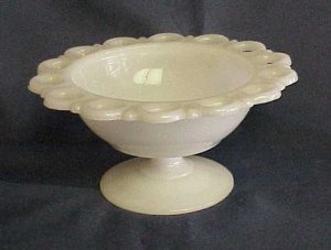 Anchor Hocking Lace Edge Milk Glass Compote - Memory Lane Collectibles