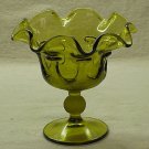 Green Glass Ruffled Candy Dish or Compote - Viking?? - Memory Lane Collectibles