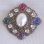 Goldtone Filigree Brooch Multicolor Stones / Faux Pearl -  FREE SHIPPING - Memory Lane Collectibles