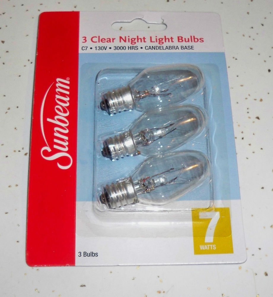 6Pack Sunbeam 7 Watt Clear Night Light Bulbs C7 Halloween Christmas