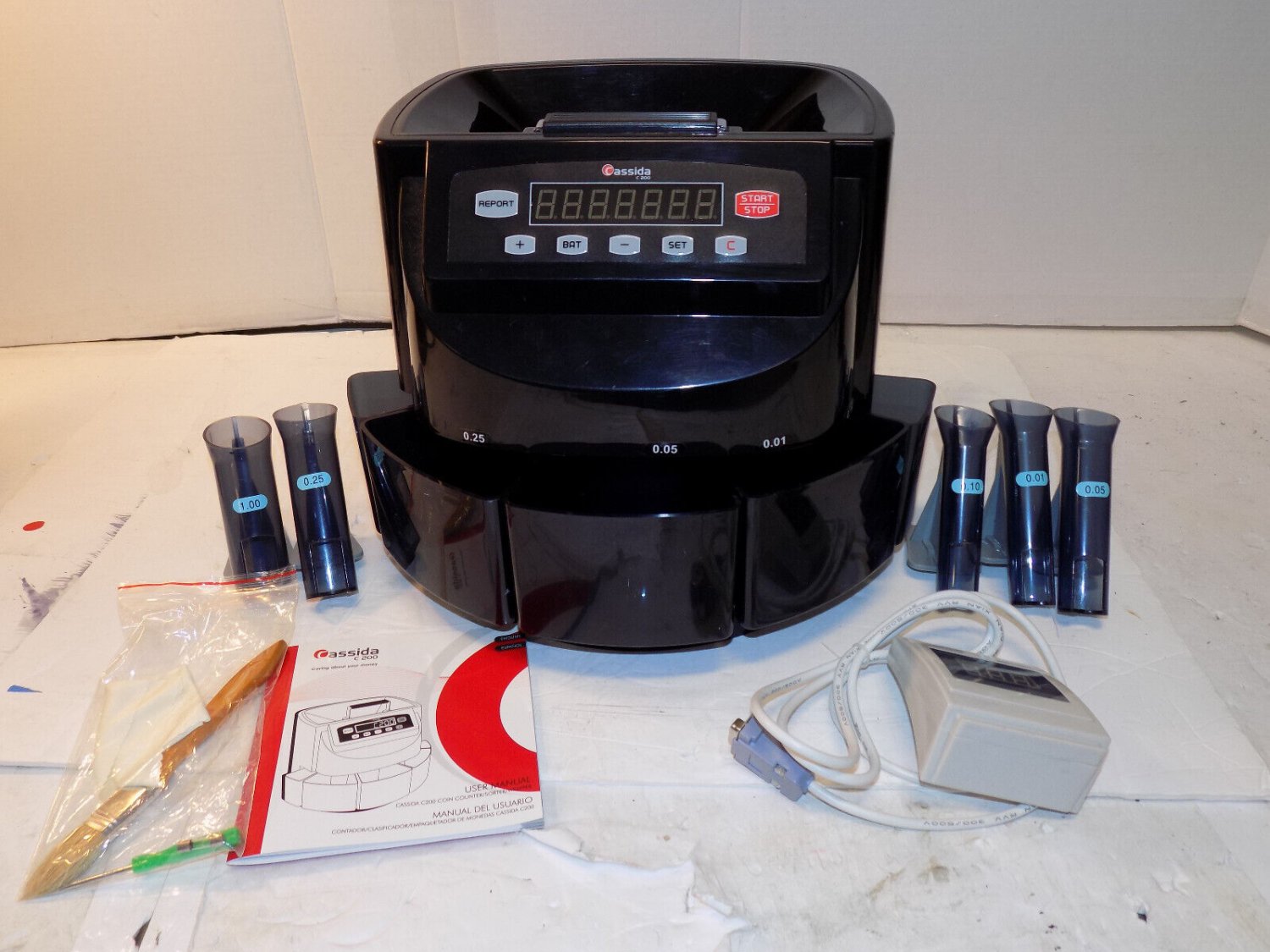 Cassida C200 Coin Sorter, Counter, and Roller complete with Bins and Tubes