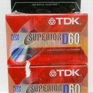 2 TDK Superior Normal Bias D60 Blank Audio Cassette Tapes - Sealed