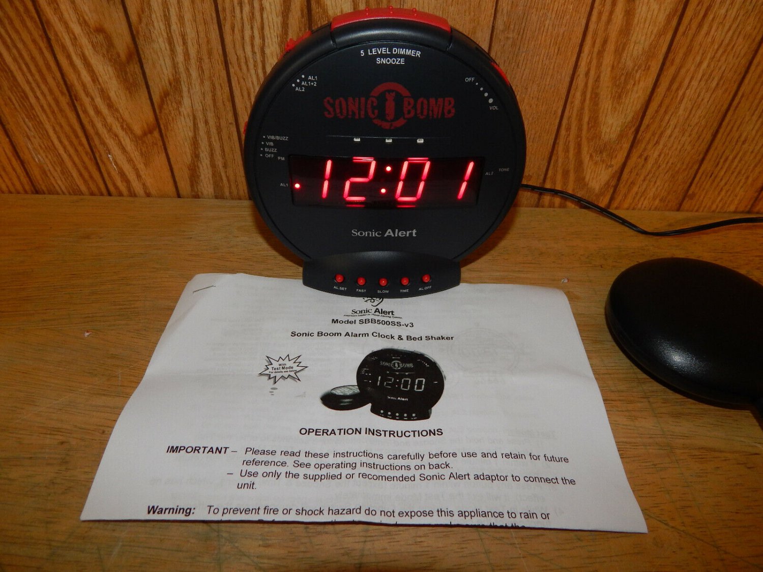 Sonic Alert Boom Loud Vibrating Bomb Alarm Clock Bed Shaker SSB500SSV3