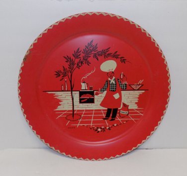 Oversize Tin Litho Barbeque Chef 19" Stoyke Mid Century Serving Tray Red Black