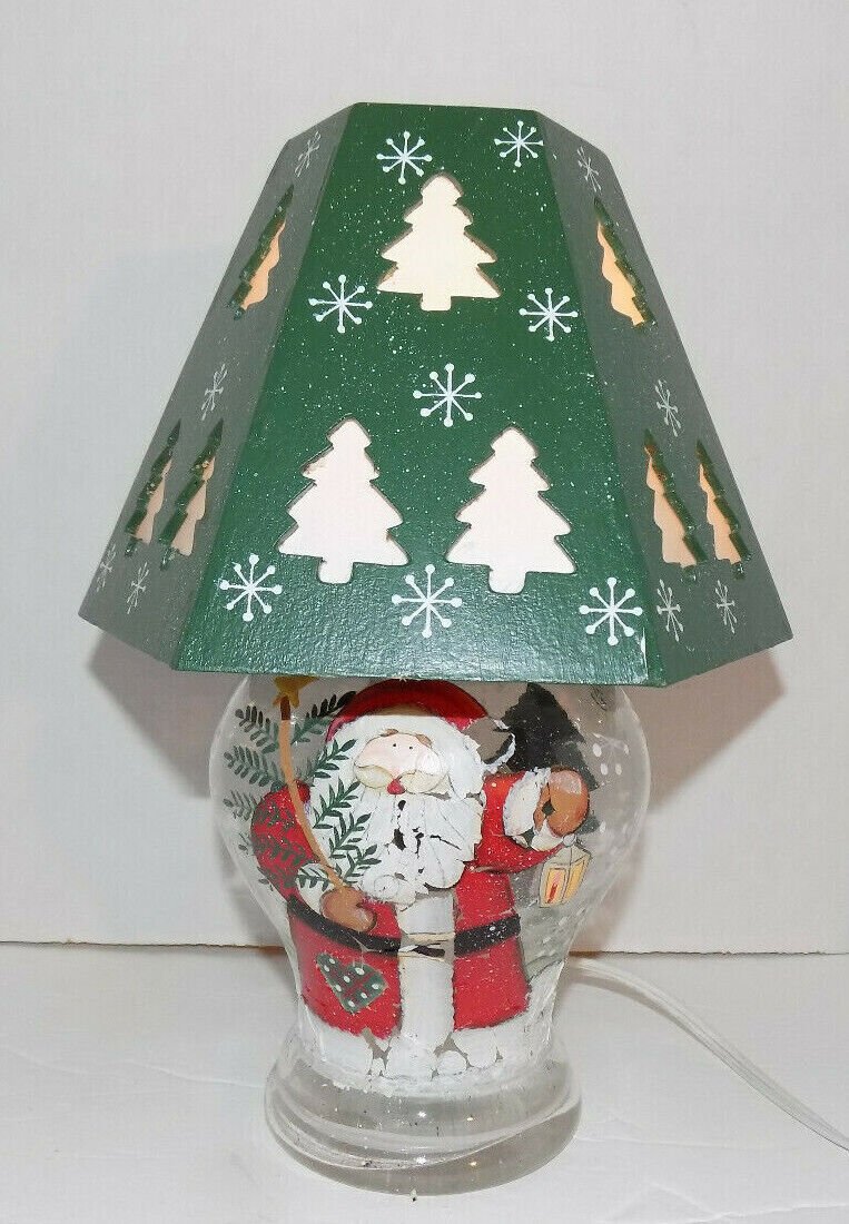Christmas Table Lamp Santa Claus Image And Christmas Tree Shade 10"