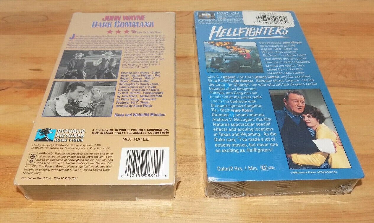 John Wayne VHS Movies The Dark Command 1940 Hellfighters 1968 New Tapes ...