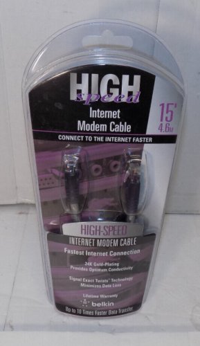 Belkin High Speed Internet Modem Cable 15' 24k Gold-Plating F3L900-15-ICE-S New