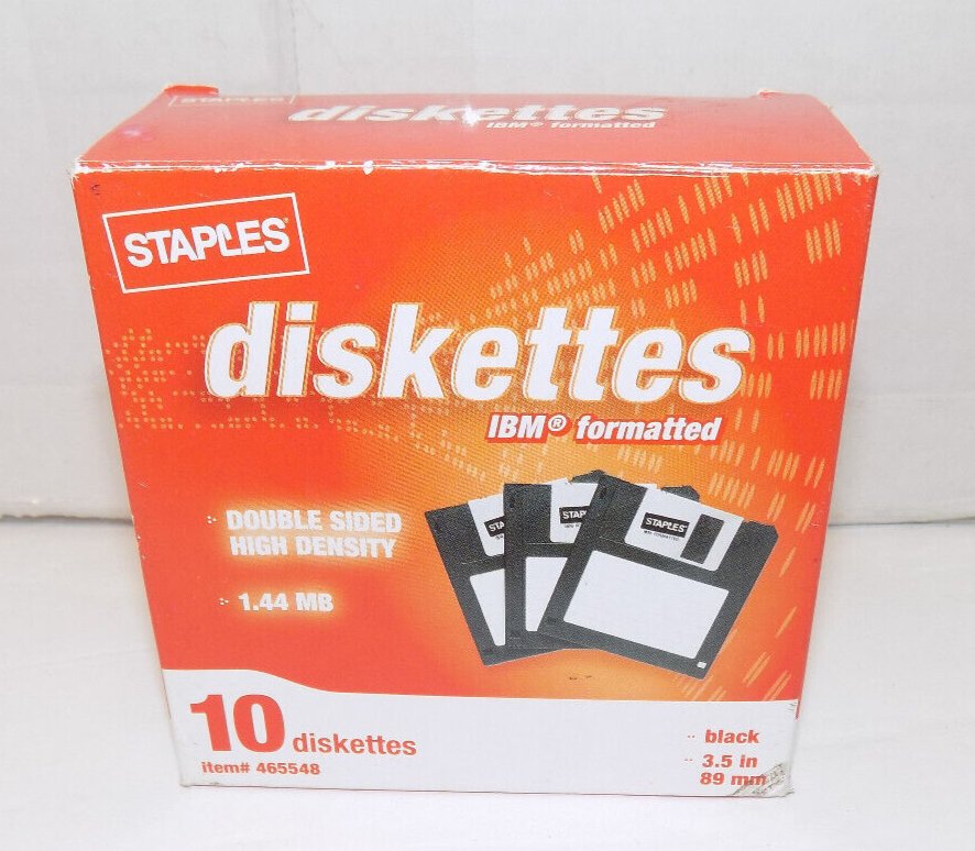 Staples Double Sided High Density Floppy Disks 1.44 MB 3.5" Diskettes