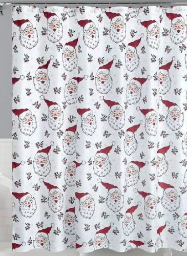 Santa's Workshop White & Red Santa 13-Pc. 72 inch Fabric Shower Curtain Set New
