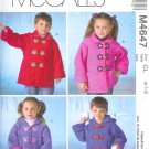 M4647 McCall Pattern FABULOUS FLEECE Unlined Coats Childs / Boys / Girls Size CL 6-7-8