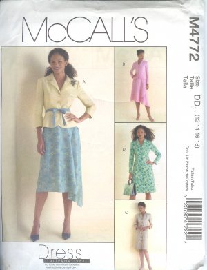 M4772 McCalls Pattern Jacket , Dress, and Skirt Misses/Miss Petite  Size BB 8-10-12-14
