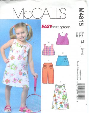 M4815 McCall Pattern EASY ENDLESS OPTIONS Reversible Top,- Dress Skort Capri Pants Childs/Girls 6-8