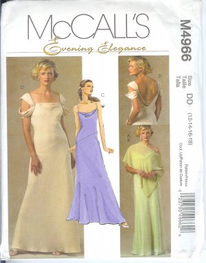 M4966 McCalls Pattern EVENING ELEGANCE Poncho and Lined Dresses Misses Size DD 12-14-16-18