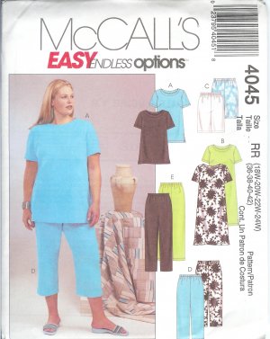 M4045 McCalls ENDLESS OPTIONS Top, Dress, Shorts & Pants 2 Lengths Womens/Womens Petite Size 18W-24W