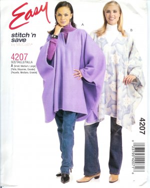 M4207 McCalls Pattern STITCH 'N SAVE Ponchos Misses Size B 20-22-24-26