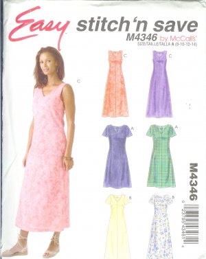 M4346 McCalls EASY STITCH N SAVE Dress in 2 Lengths Misses/Miss Petite  Size A 8-10-12-14