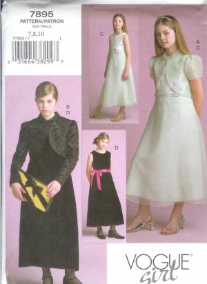 V7895 Vogue Pattern VOGUE GIRL Jacket, Dress Girl Size 7,8,10