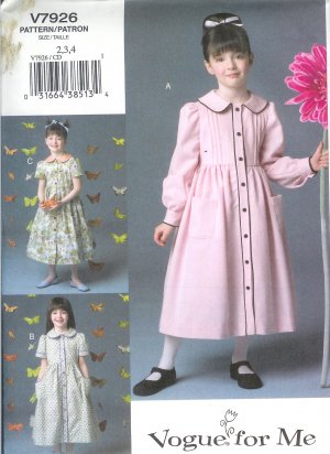 V7926 Vogue Pattern VOGUE FOR ME Dress Child Size 2, 3, 4