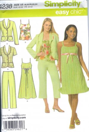 S4238 Simplicity EASY CHIC Dress, Top, Cropped Pants, Lined Jacket Misses/Miss Petite Size  8 - 16