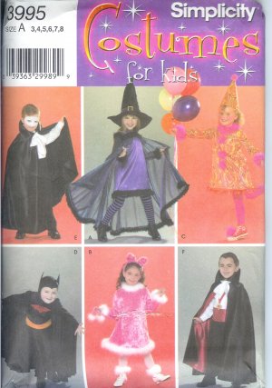 S3995 Simplicity Pattern Costumes for Kids Size A 3,4,5,6,7,8