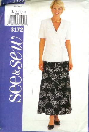 B3172 Butterick Pattern SEE & SEW Jacket, Skirt Misses/Miss Petite Size B 14, 16,18