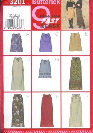 B3201 Butterick Pattern 9 SEW FAST EASY Skirt Misses/Miss Petite Size 8, 10,12