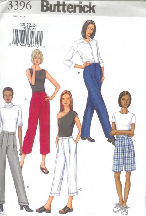 B3396 Butterick Pattern Shorts, Pants Misses/Miss Petite Size 20, 22, 24
